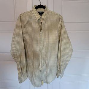Lauren by Ralph Lauren mens button down 16in neck, Gold with blue check.